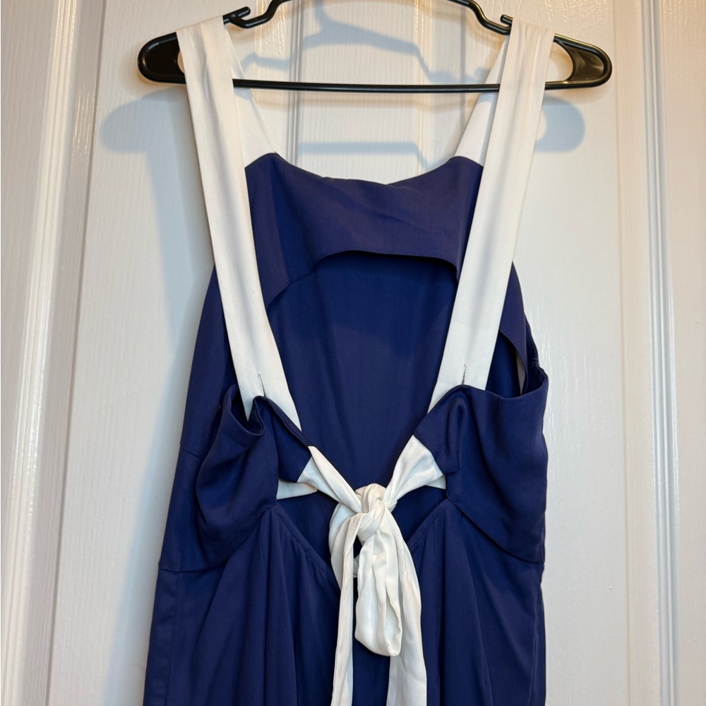 Anthropologie Navy Blue White Strap Wide Leg Jumpsuit Size M - Picture 5 of 10